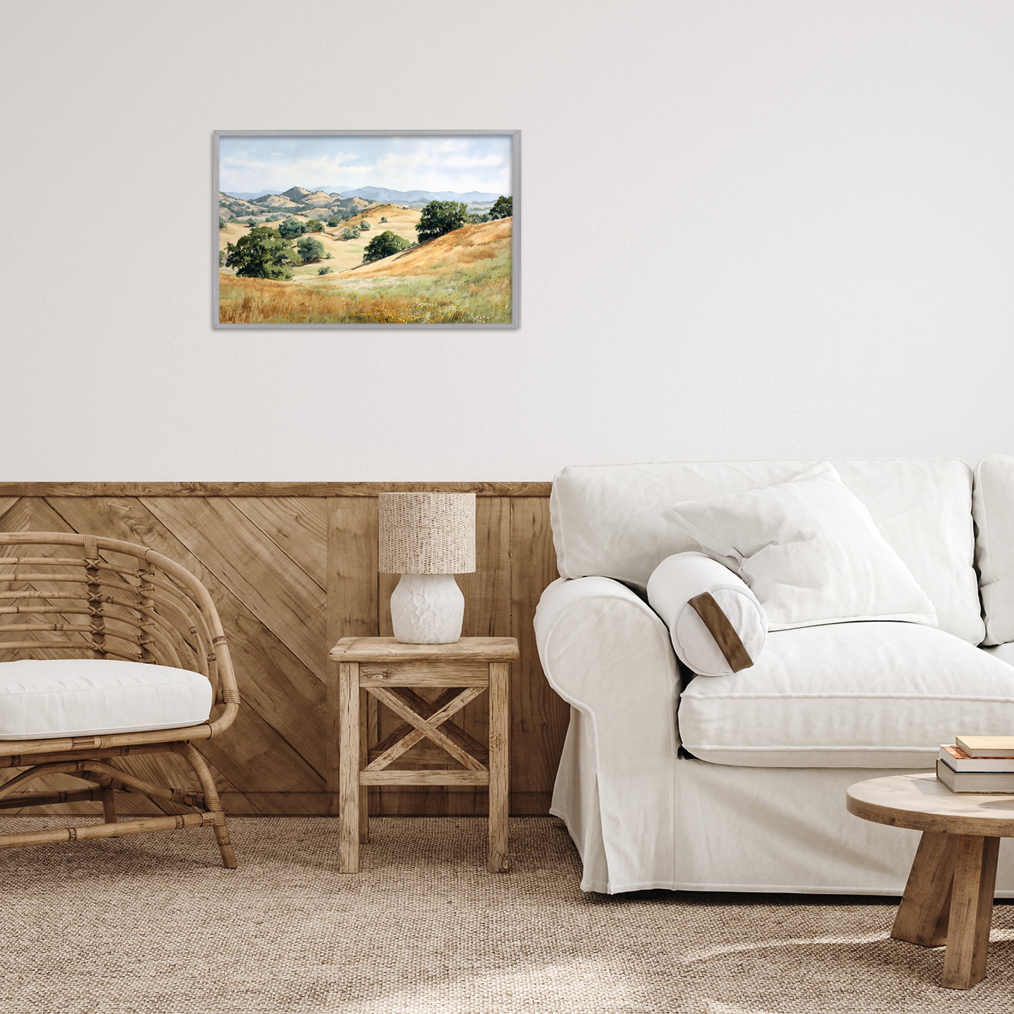 Stupell Industries Idyllic Mountains and Trees Gray Framed Giclee Art, design by Petal Prints Design