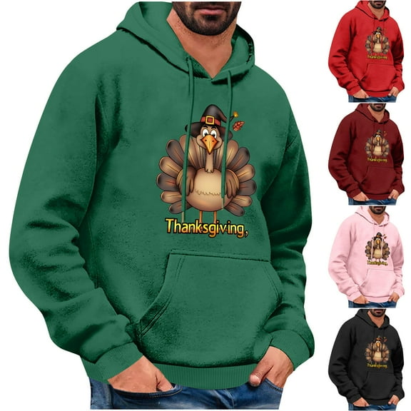 VBTAPA Mens Thanksgiving Hoodie Funny Turkey Print Hooded Sweatshirt Novelty Holiday Graphic Hoodies Long Sleeve Drawstring Pullover Sweatshirts with Kangaroo Pocket Today Black M