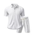 thumbnail image 5 of Mens Cotton Linen Shorts and Shirt Sets Tracksuit Set Summer Co Ord Sets Short Sleeve Button Down Shirts & Shorts with Pockets 2 Piece Outfits Vacation Beach Wedding Suits White L, 5 of 7