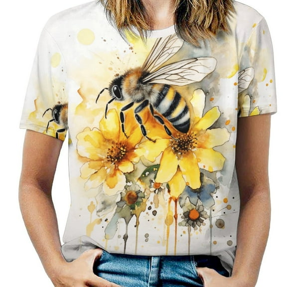 Bee And Flowers T-Shirts Casual T-Shirt Short Sleeve Women Trendy Tshirt Beach Custom Tops