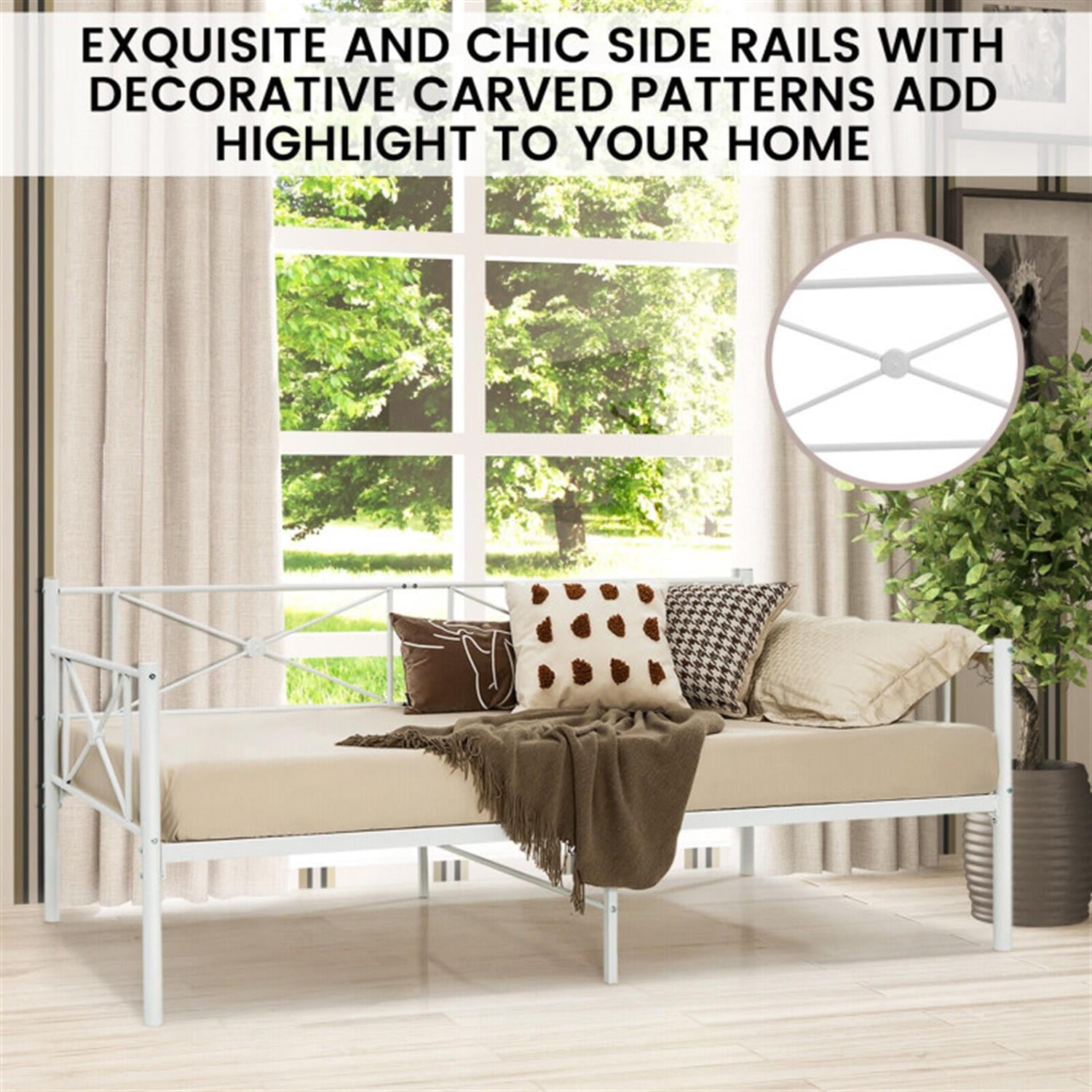 Demi Bonn Metal Daybed Frame Twin Size with Slats, Modern Bed Frame for Teens, White