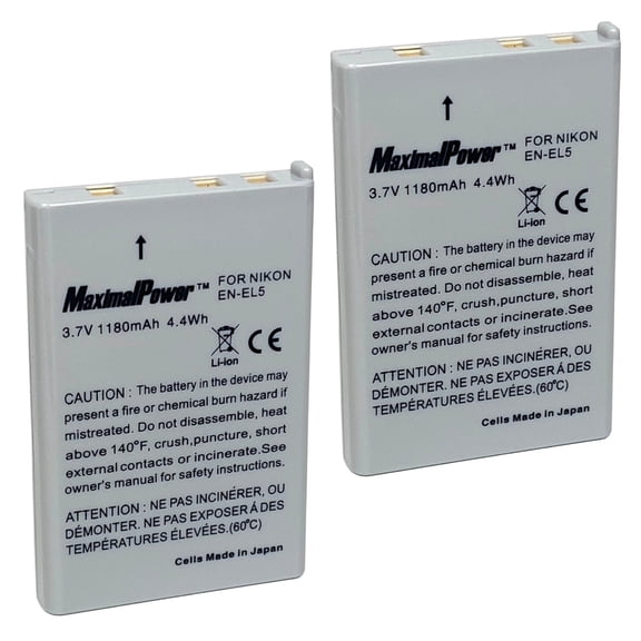 MaximalPower Replacement EN-EL5 ENEL5 Battery for Nikon CoolPix 3700, 4200, 5200, 5900, 7900, P3, P4, P80, P90, P100, P500, P510, P520, P530, P5000, P5100, P6000, S10 (2 Pack)