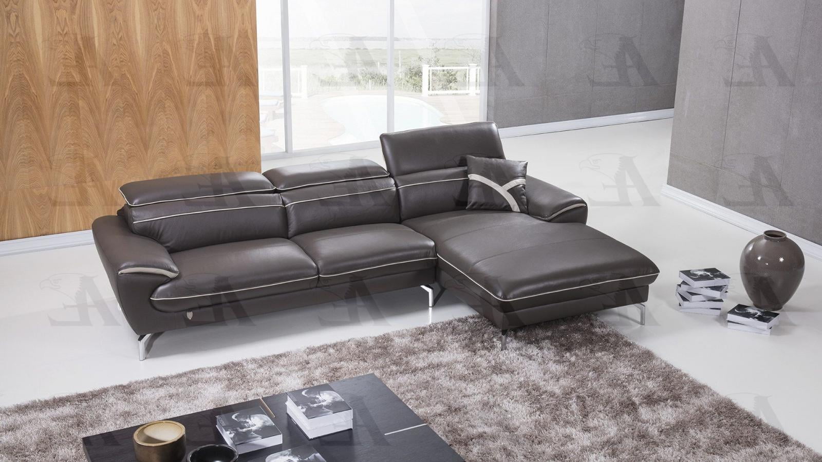 Taupe Sectional Sofa Chaise RHC Italian Leather 2P American Eagle EK