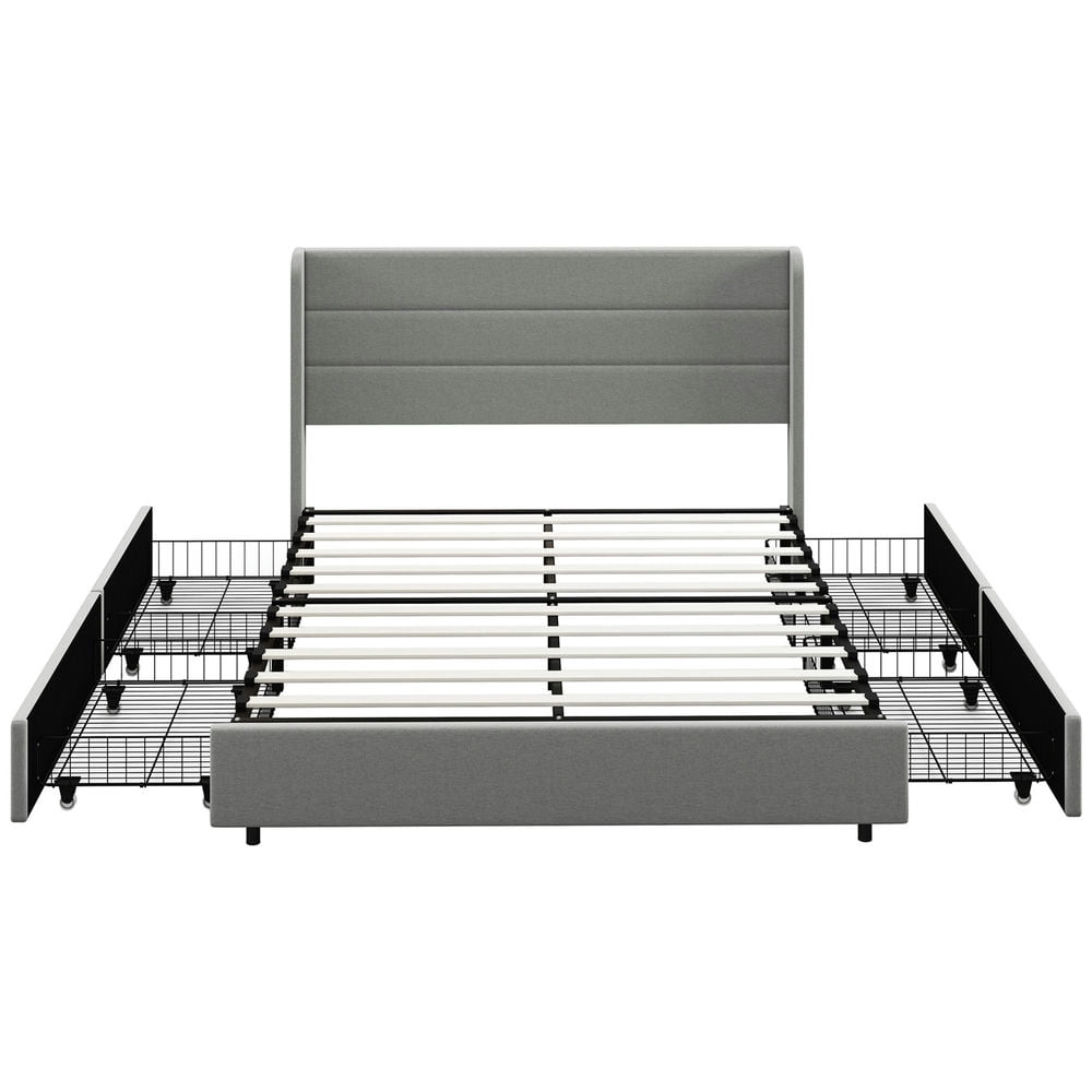 Demi Bonn Queen Size Bed frame with Headboard, Upholstered Platform Bed Frame with Storage Drawers, Easy Assembly, No Box Spring Needed, Gray