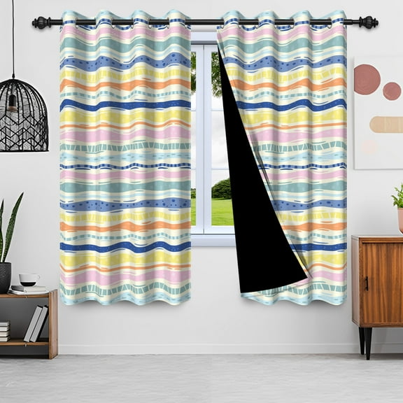 Lfeey Colorful Striped Kids Room Blackout Curtains Bedroom Privacy Curtains Insulation, 42x63 Inches, 2 Panels