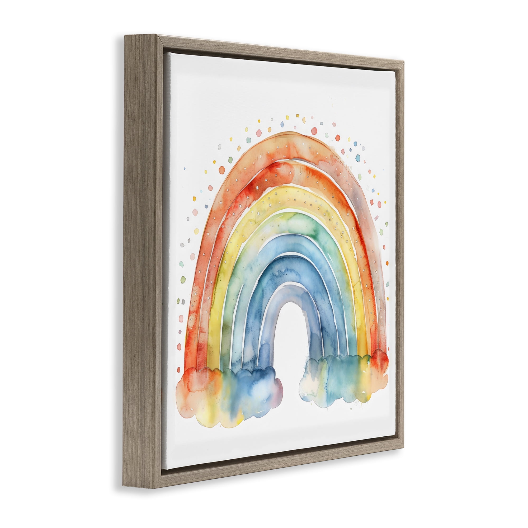 Stupell Industries Colored Rainbow Clouds Brown Framed Floater Canvas Wall Art, design by Creative Studio