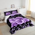thumbnail image 4 of Erosebridal Lavender Rose Print Comforter Set Queen Purple And Black Floral Bedding Set Rose Flower Gifts For Women Men Couple ,Glitter Diamond Love Hearts Decor Bed Duvet Set 2 Pillow Cases, 4 of 6