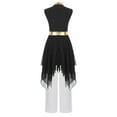 thumbnail image 5 of Miutii Girls Lyrical Praise Dance Outfits 2pcs Shiny Metallic Sleeveless Asymmetrical Hem Dress with Pants Modern Dance Set Black White 8, 5 of 6