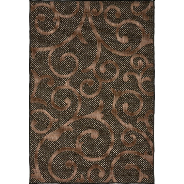 Unique Loom Botanical Collection Abstract Swirls Transitional Indoor and Outdoor Flatweave Area Rug, 4 x 6 Feet, Chocolate Brown/Black