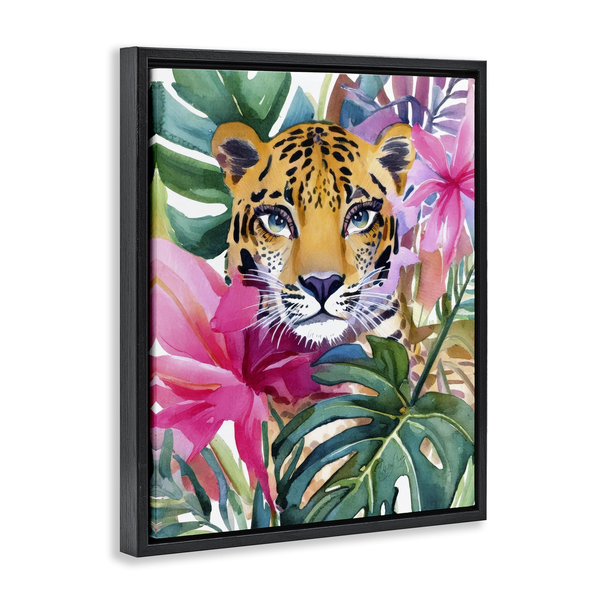 Stupell Industries Tropical Tiger Peeking Black Framed Floater Canvas Wall Art, design by Shelly Craig