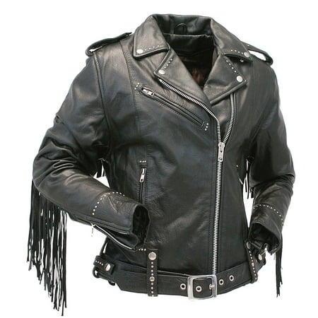 Studded Fringe Jacket - Ladies Stud And Fringe Leather Jacket #L9028ZSFK