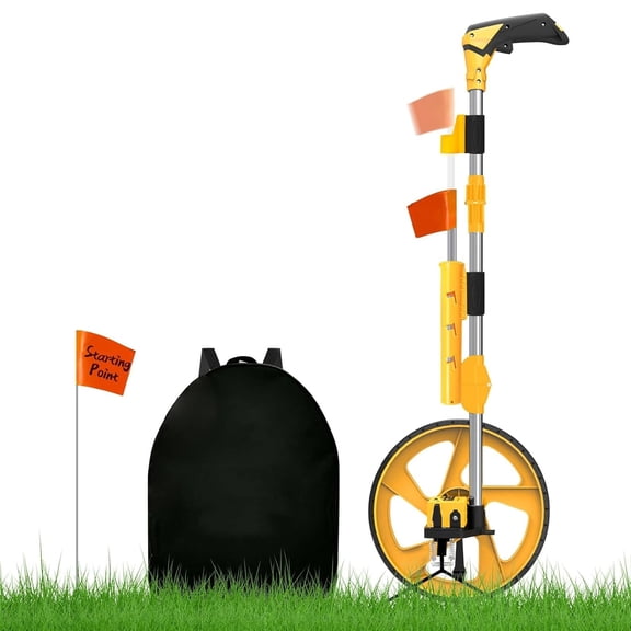 Distance Measuring Wheel in Feet and Inches, with 20pc Marking Flags and Flags Holder, Collapsible Measure Wheel - Imperial Industrial with Big Kickstand to Keep Stand, Include Backpack.