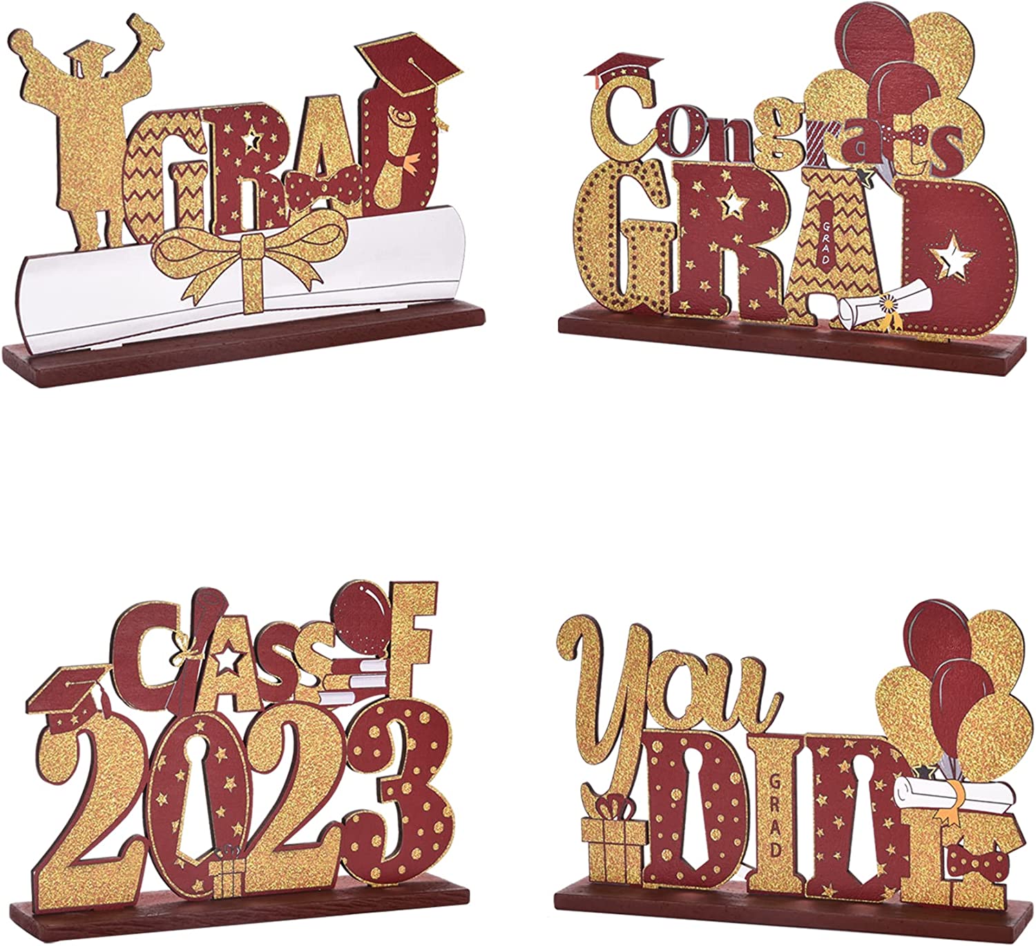 Class of 2023 Graduation Wooden Table Centerpieces, Set of 4