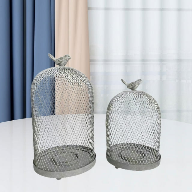 2 portavelas con forma de jaula de pájaros, accesorio para fotos, soporte para velas antiguo para chimenea, patio, comedor interior, estilo granja.