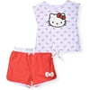 Hello Kitty Girls 2-Piece Fashion Tee Shirt and Active Short Set with Tie Front Top and Fashion Dolphin Shorts Summer Clothes