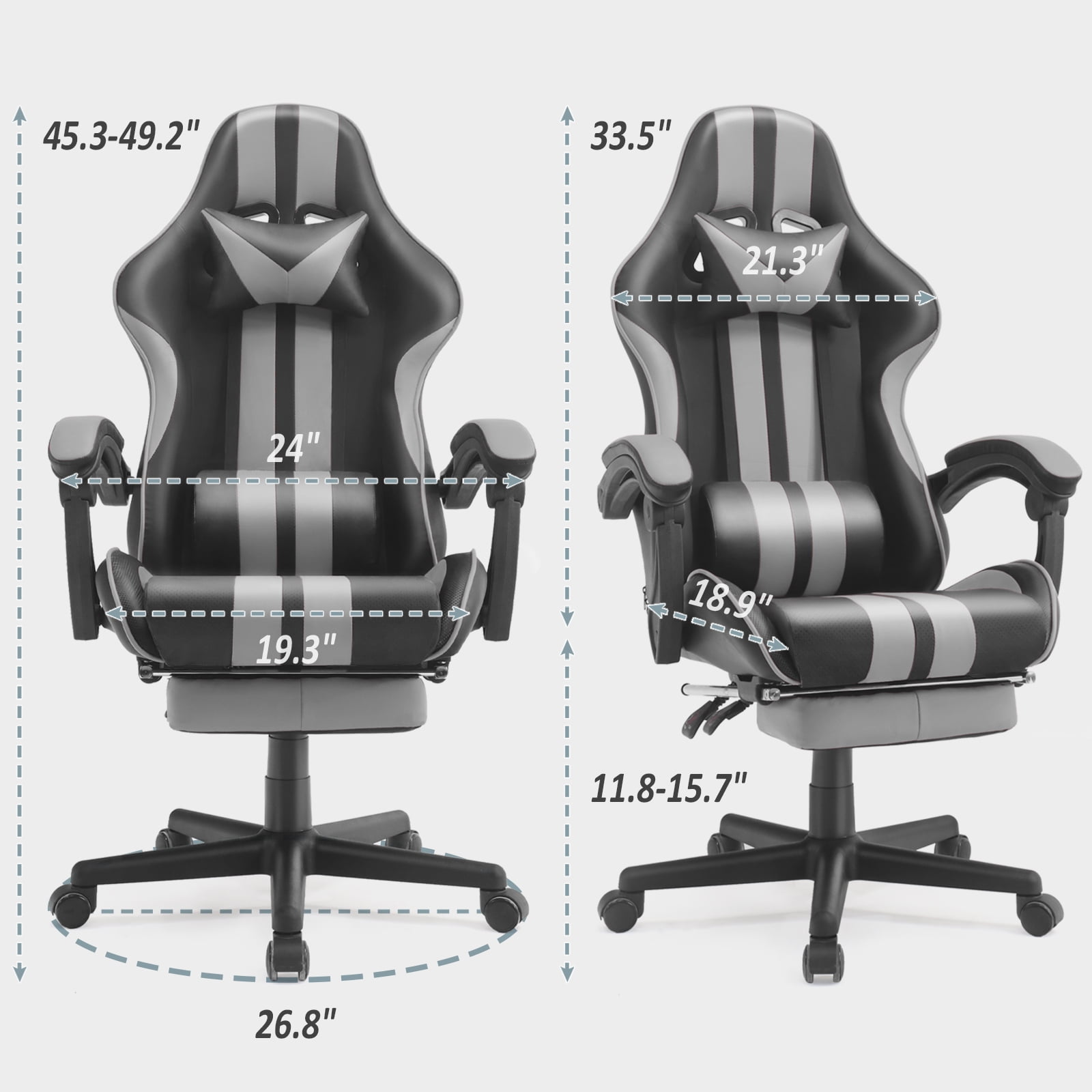 Luxvie Gaming Chair with Footrest High Back Computer Office Gamer Chair with Massage and Headrest Lumbar Support Swivel Seat Ergonomic Game Chair for Adults, Gray