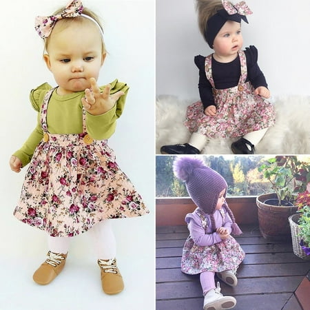 

Sweet Toddler Baby Girls Floral Princess Bib Strap Skirt Dress Outfits