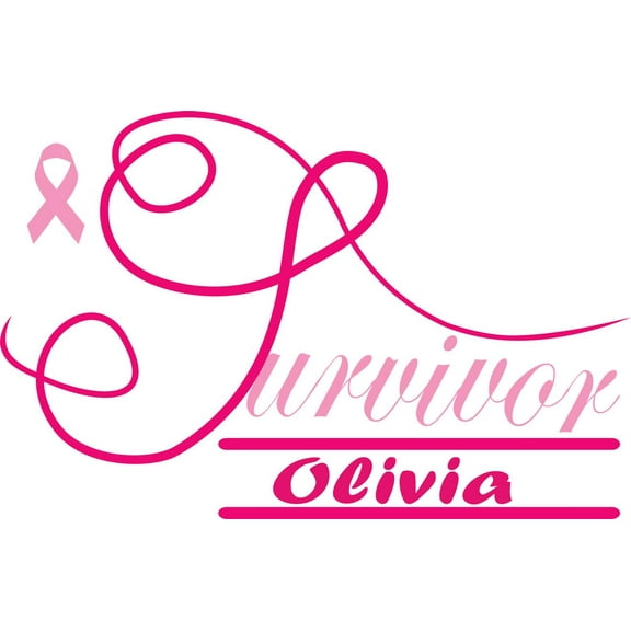 Personalized Name Vinyl Decal Sticker Custom Initial Wall Art Personalization Decor Breast Cancer Survivor Pink Ribbon 12 Inches X 18 Inches