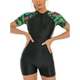 thumbnail image 3 of IEFIEL Womens Short Sleeve One Piece Swimsuit Rash Guard Zipper Athletic Surfing Swimming Jumpsuit Green&Red M, 3 of 6