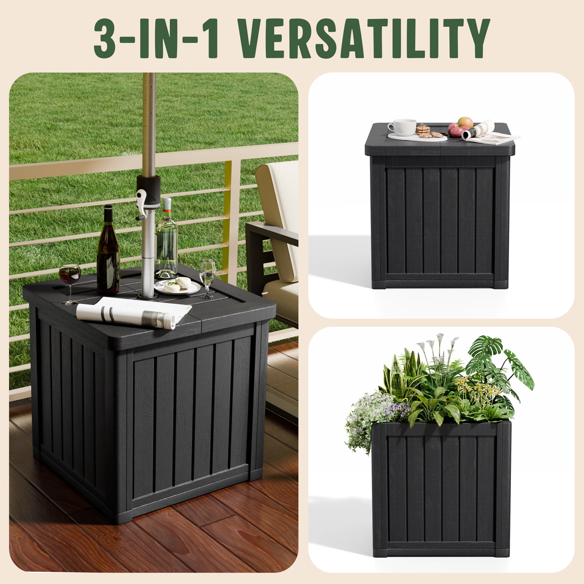 Chiccushion Umbrella Side Table, Patio Umbrella Base with 2.2 inch Hole, Fade & Scratch Resistant Lounger Table for Outdoor, Pool, Picnic, Black