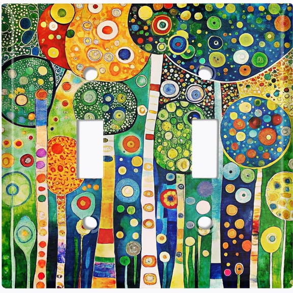 Metal Light Switch Wall Plate Outlet Cover (Printed Image of Abstract Colorful Forest - Double Toggle)