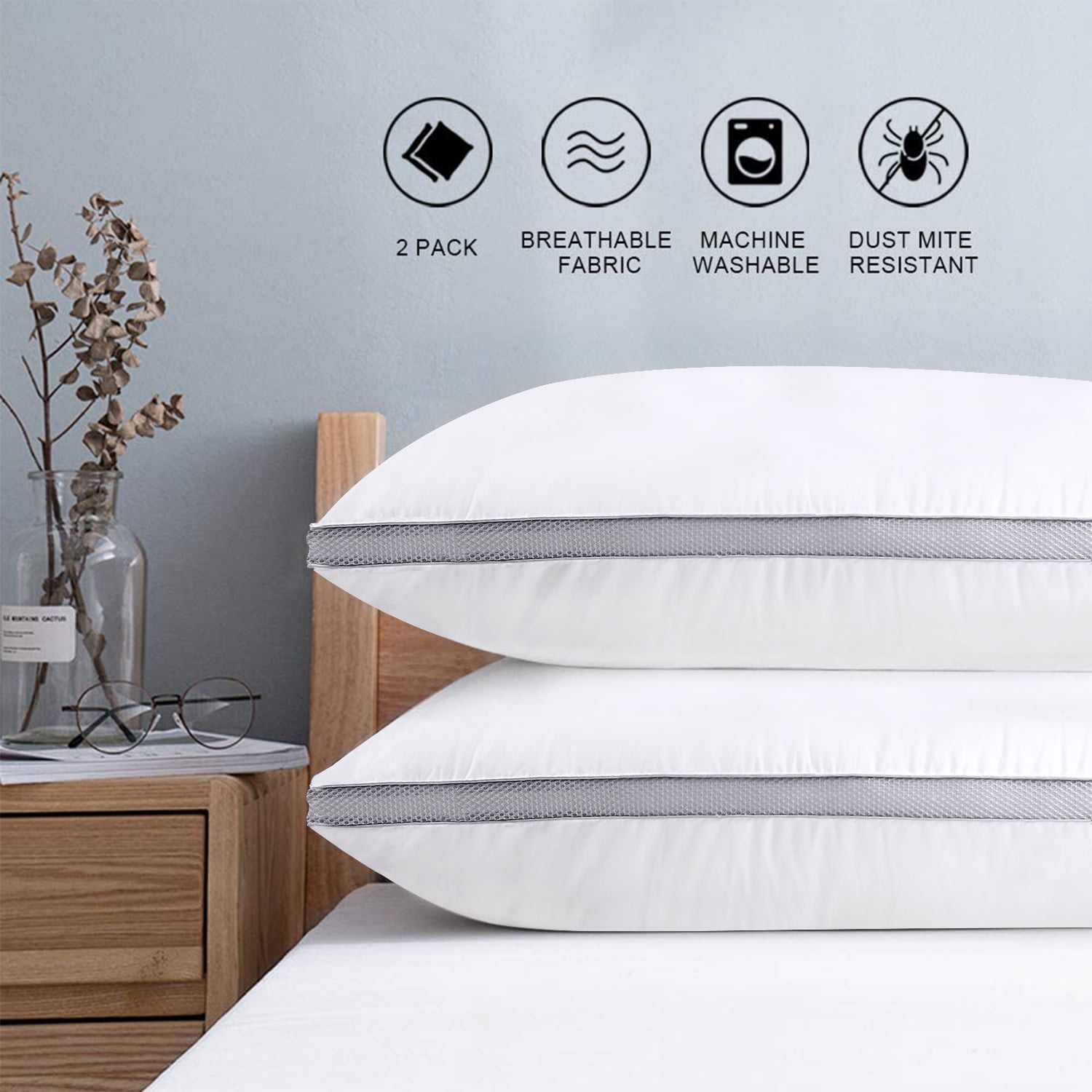 Details about   Set of 2 Queen/Standard Bed Pillows for Sleeping Luxury Plush Down Alternative 