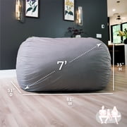 Big Joe Fuf 7Ft Giant Foam Bean Bag Chair, Oversized Couch with Removable Cover for Kids, Teens, Adults, Fog Lenox, Durable Woven Polyester, 7 Foot