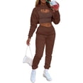 thumbnail image 3 of Women's Three-Piece Sportswear Set: Sexy Long-Sleeve Pullover Hoodie, Short Vest Top, Casual Pants Sports Set, 3 of 5