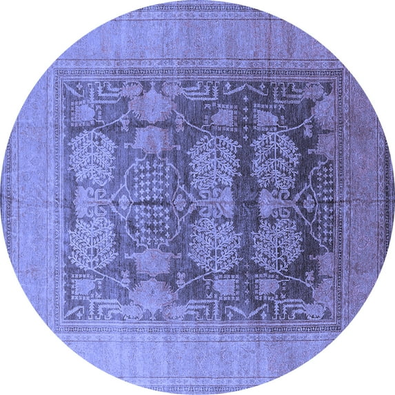 Ahgly Company Machine Washable Indoor Round Oriental Blue Industrial Area Rugs, 8' Round