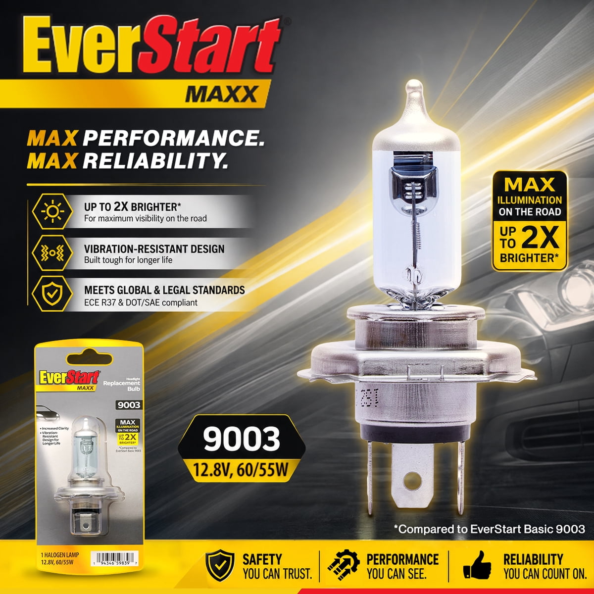 EverStart Maxx 9003 Halogen Headlight Bulb, 1 Pack, Compatible with Multiple Cars