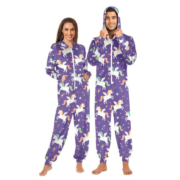 Adult Christmas Onesie Unicorn Adult Zipper One-Piece Pajamas Unisex Pajamas with Pockets