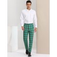 thumbnail image 3 of Pantalones a cuadros para hombre, informales, de corte regular, con frente plano, elásticos, a cuadros Verde amarillo S, 3 of 6