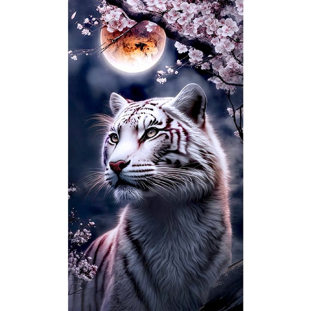 V4847 Resina Diamante Serie Animal Tigre Blanco Diamante 45*80CM