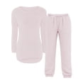 thumbnail image 3 of XIMIN 2 Piece Fuzzy Fleece Pajamas for Kid Girls Set Solid Color Loungewear Outfits Long Sleeve Knit Sweater Wide Leg Pants Lounge Matching Set Pajama Sets, 3 of 4
