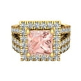 thumbnail image 4 of Wedding Ring Set for Women 14K Gold Asscher Cut Pink Morganite Halo Rings Split Shank (I,I1), 4 of 5