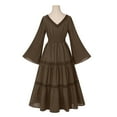thumbnail image 5 of Oksale Womens Medieval Victorian Dresses Renaissance V Neck Dress Retro Bell Sleeve Maxi Dresses Flowy Floor Length Gown Dress Party Wedding Gowns Brown, 5 of 6