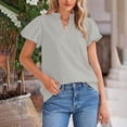 thumbnail image 4 of Camisas de Manga Larga Casual de las Mujeres Color Sólido V-Cuello Camisa Linda, Manga Corta de Moda Todos los Días Top, 4 of 9