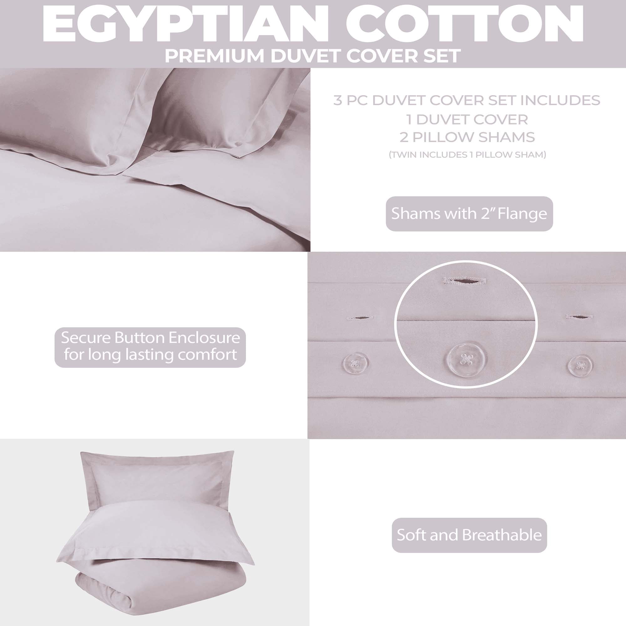 Solid 300-Thread Count Egyptian Cotton Duvet Cover Set