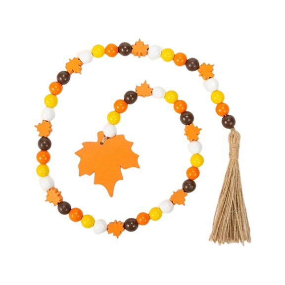 nvzhuang Fall Wooden Bead Garland with Tassel and Maple Leaf Pumpkin Tag, Thanksgiving Tiered Tray Decor Hanging Ornaments