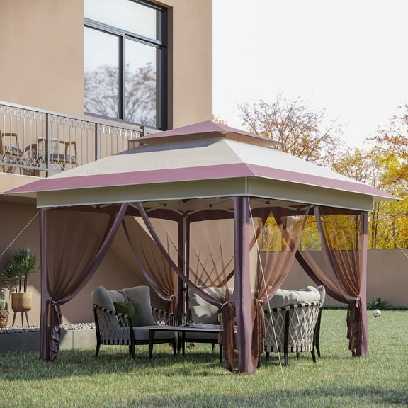 Outsunny 12' x 12' Beige Pop Up Outdoor Canopies, UV Protection