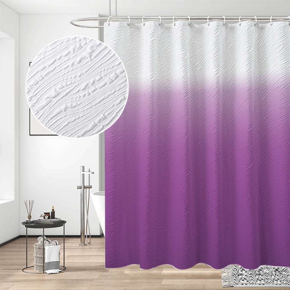 Textured Gradient Shower Curtain for Bathroom, 3D Embossed Ruffle