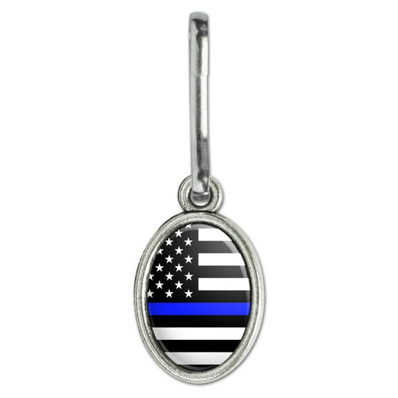 Thin Blue Line American Flag Antiqued Oval Charm Clothes Purse Suitcase Backpack Zipper Pull Aid