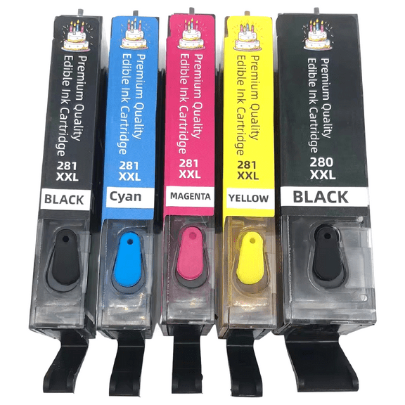 Premium Edible Ink Cartridges 280/281 XXL, Compatible with Canon Printers, 5-Color Set for Cake and Food Printing