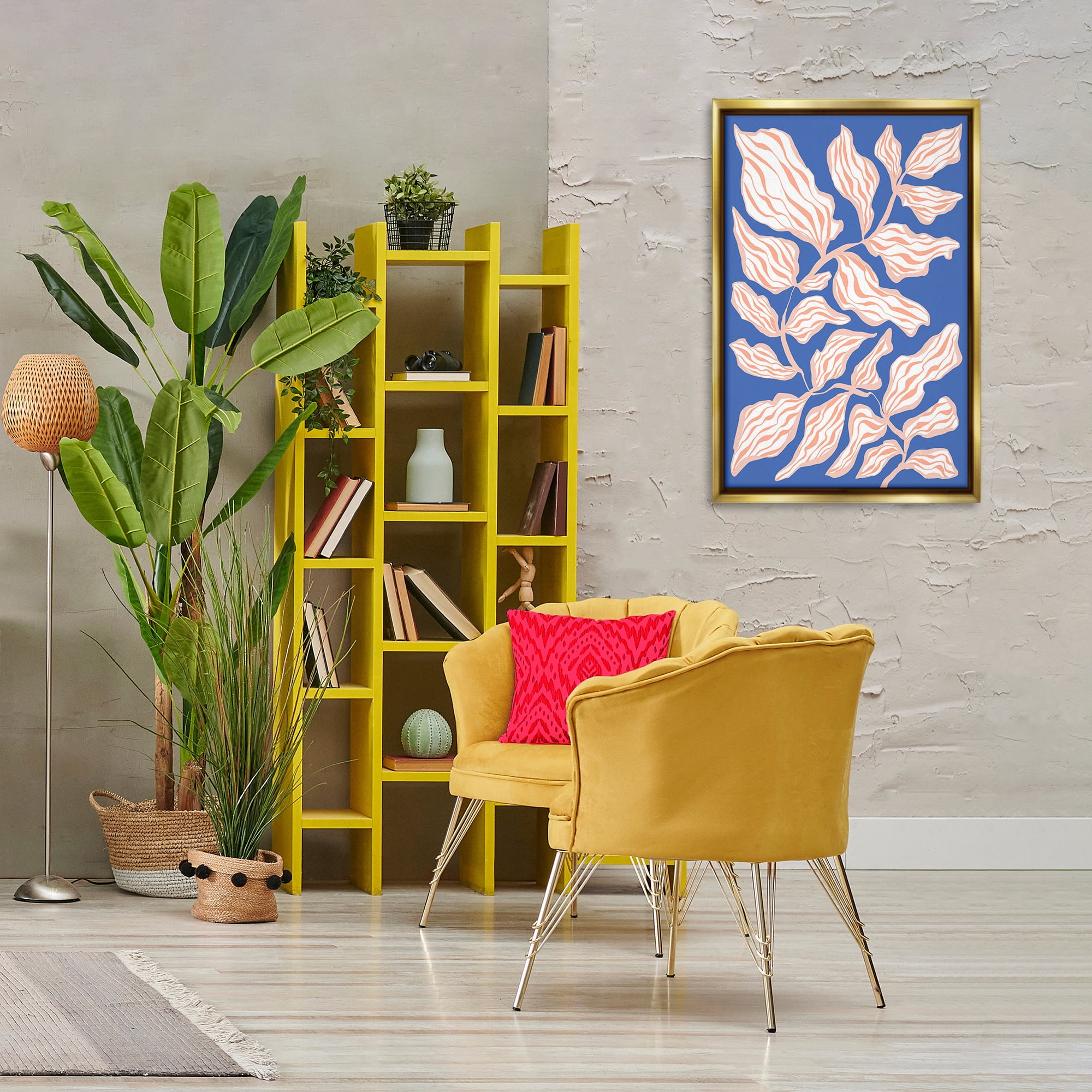 Stupell Industries Curving Leaves Impression Botanical & Floral Painting Gold Floater Framed Art Print Wall Art, 21 x 31
