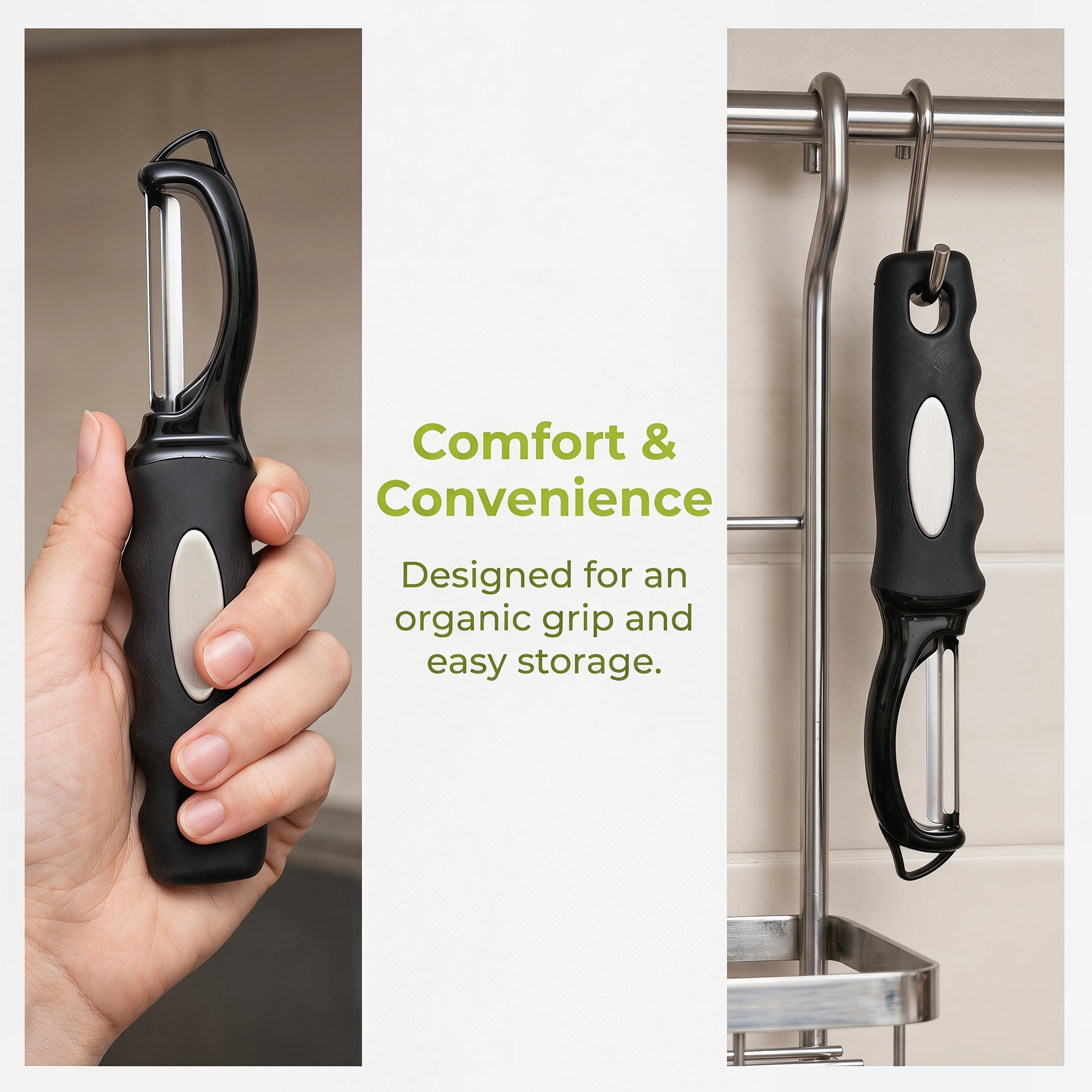 Unique Bargains Stainless Steel Peeler with Ergonomic Handle Black 7.5" x 1.5"