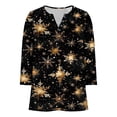 thumbnail image 4 of Womens Christmas 3/4 Sleeve Tops with Buttons V Neck Graphic Tshirts Printed Holiday Outfits Cute Tee Shirts (XL, Gold), 4 of 7