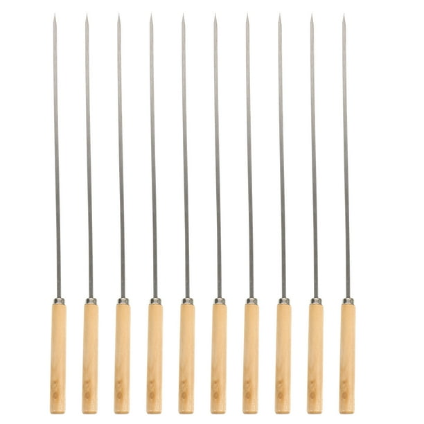 BRIGHTFUFU 10pcs Steel de acero inoxidable Pinchos de kabob BBQ Barbacoa pincho con mango de madera