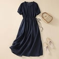 thumbnail image 2 of Womens New Cotton And Art Commuting Simple And Solid Color Light And Thin Slimming Mid Length Dress Casual Dress, 2 of 3