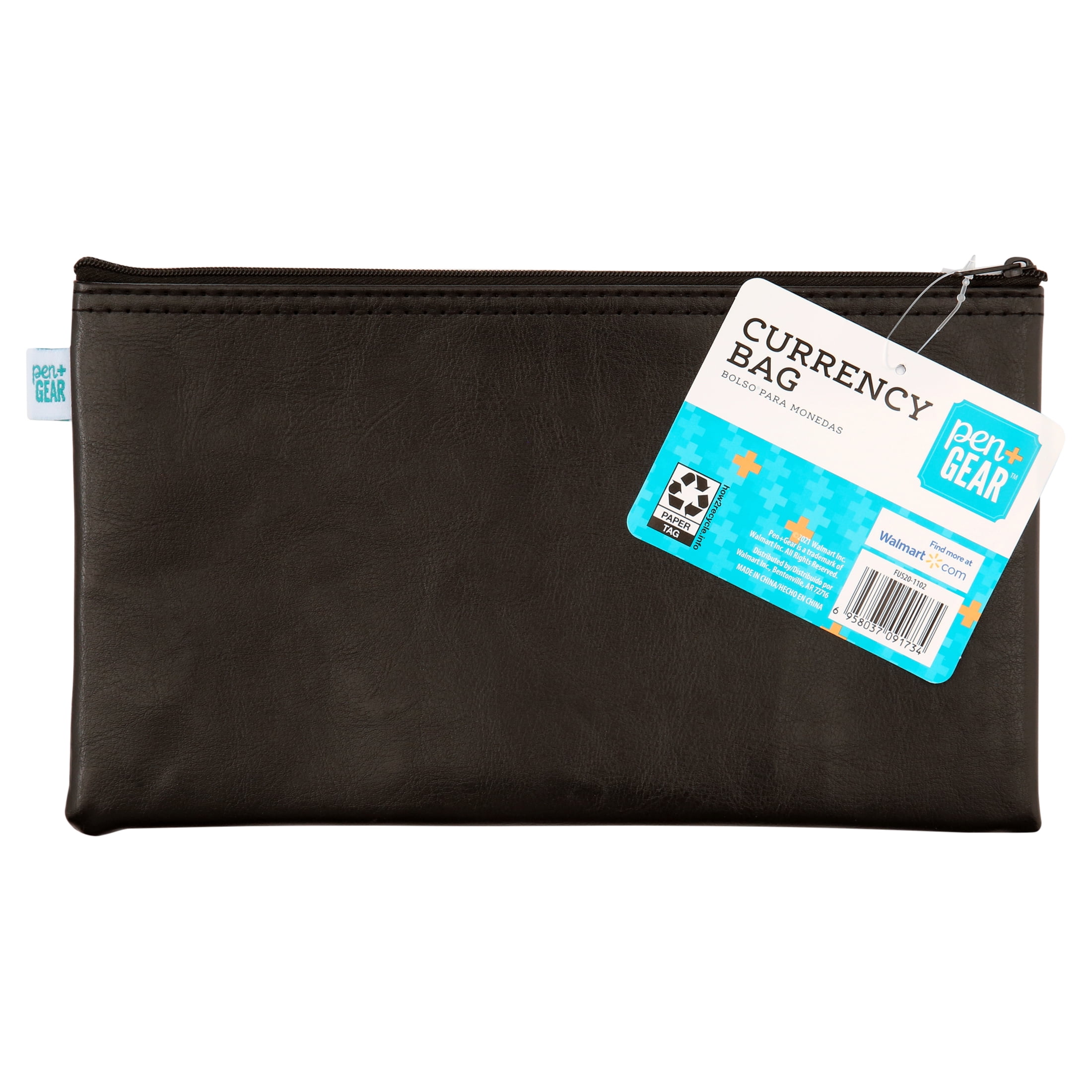 Pen + Gear Money Pouch Security Deposit Utility Zipper Bags, Black Leatherette PU Material