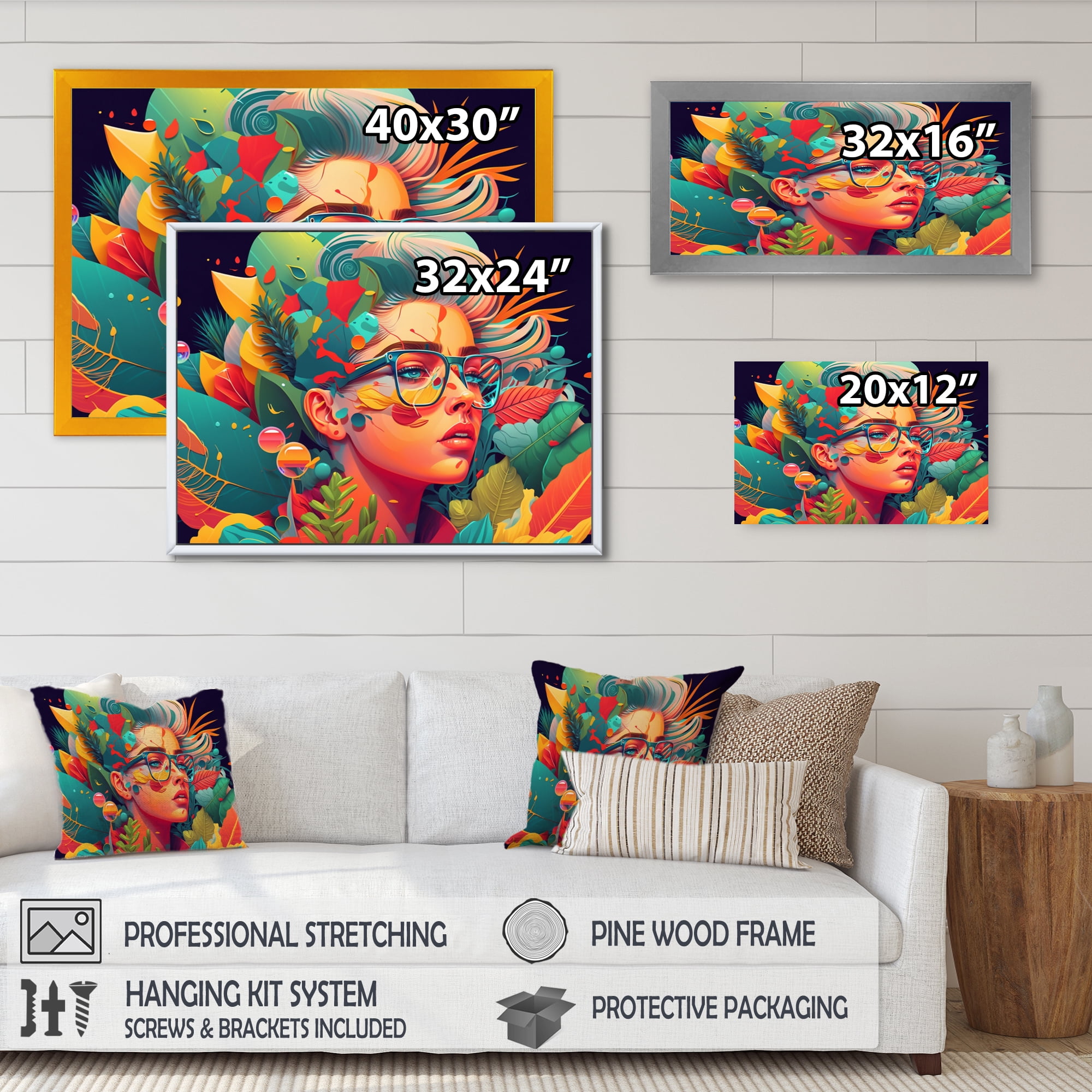 Designart Colorful Image Of Woman'S Face Canvas Wall Art